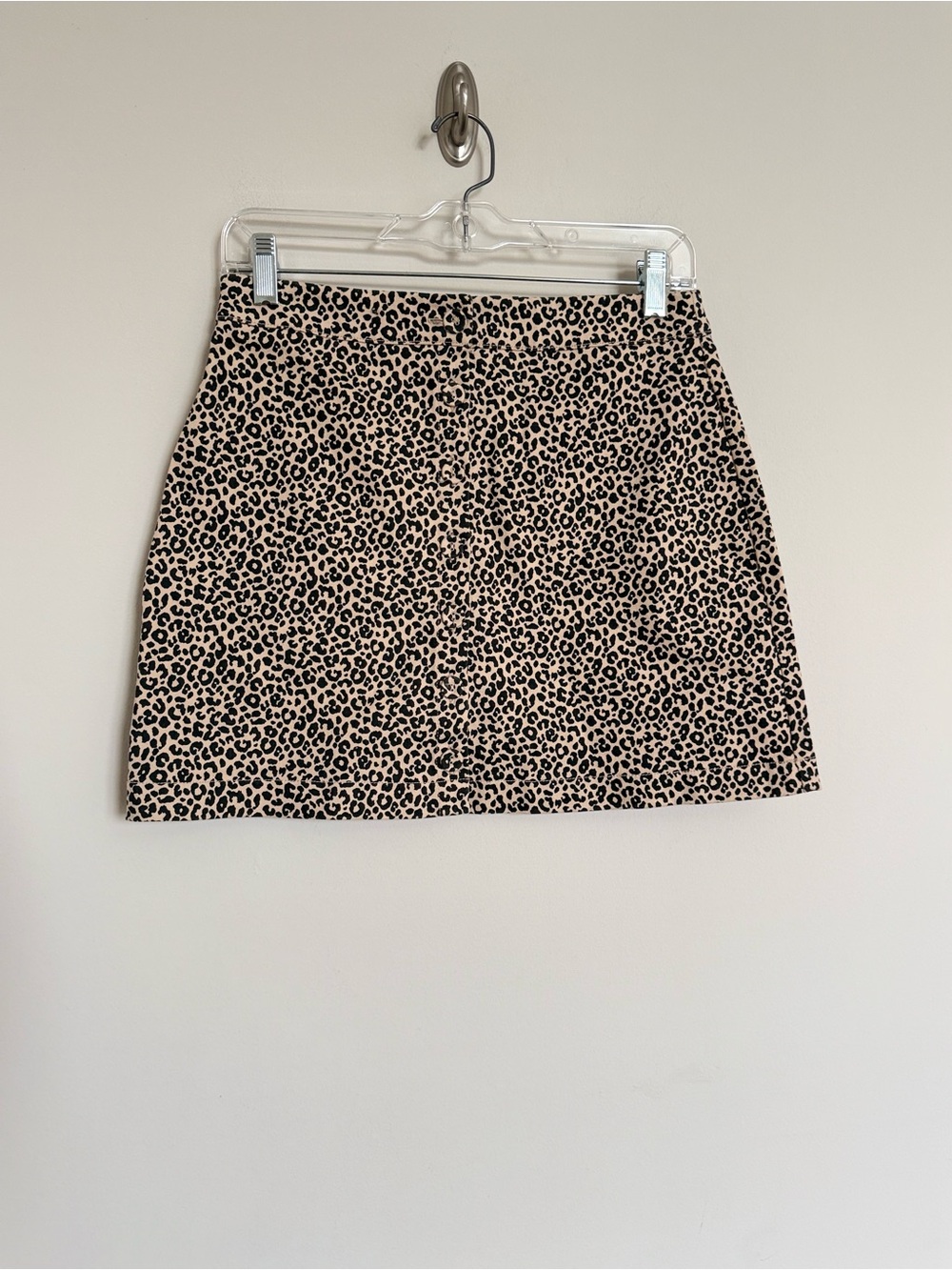 Leopard Button-Front Mini Skirt with White Rib Tank
